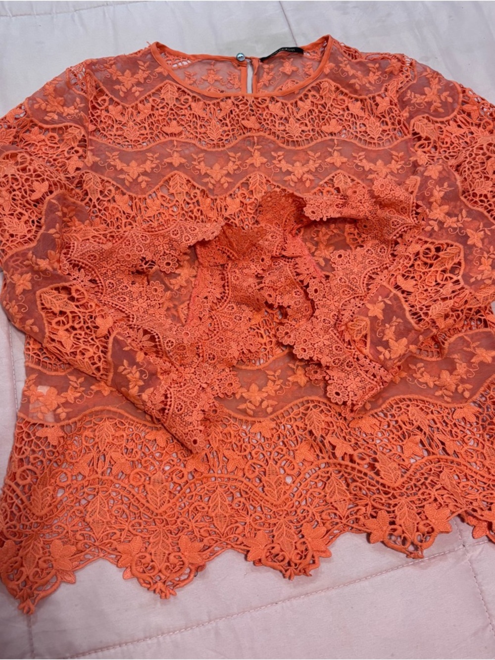 Kobi Halperin Orange Lace Blouse M - Picture 4 of 5